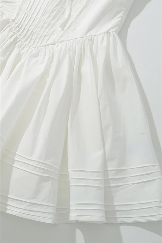 Straps White Tie Front Ruched Short Dress - Image 5