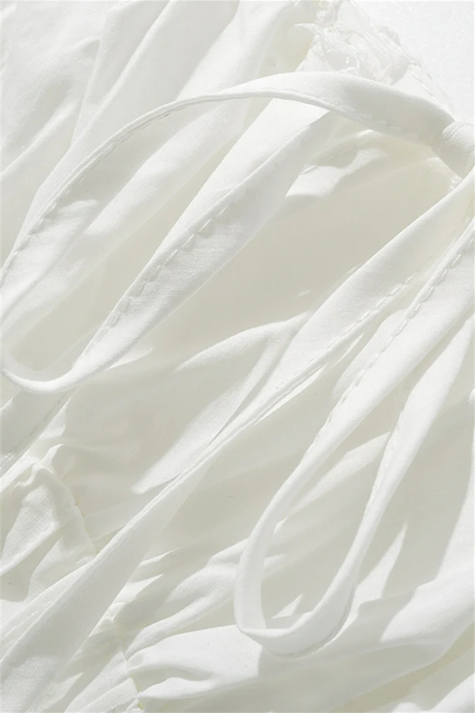 Straps White Tie Front Ruched Short Dress - Image 6