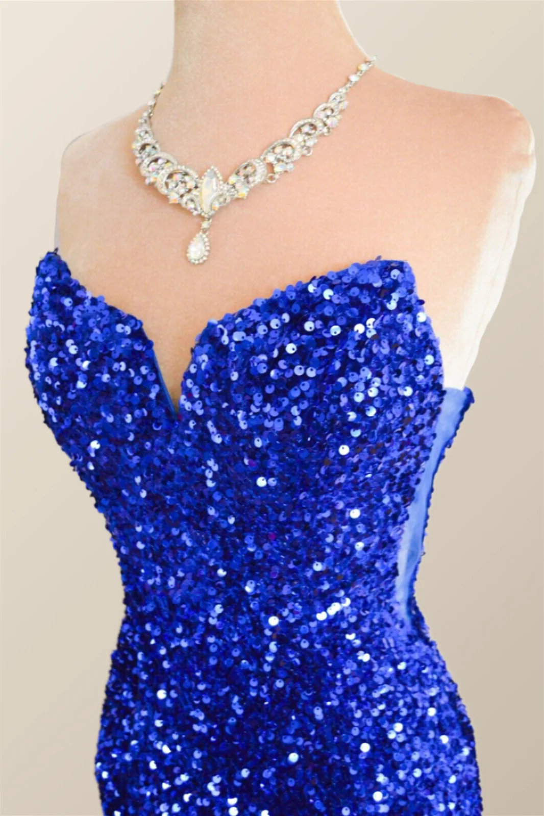Strapless Royal Blue Velvet Sequin Mermaid Party Dress - Image 6