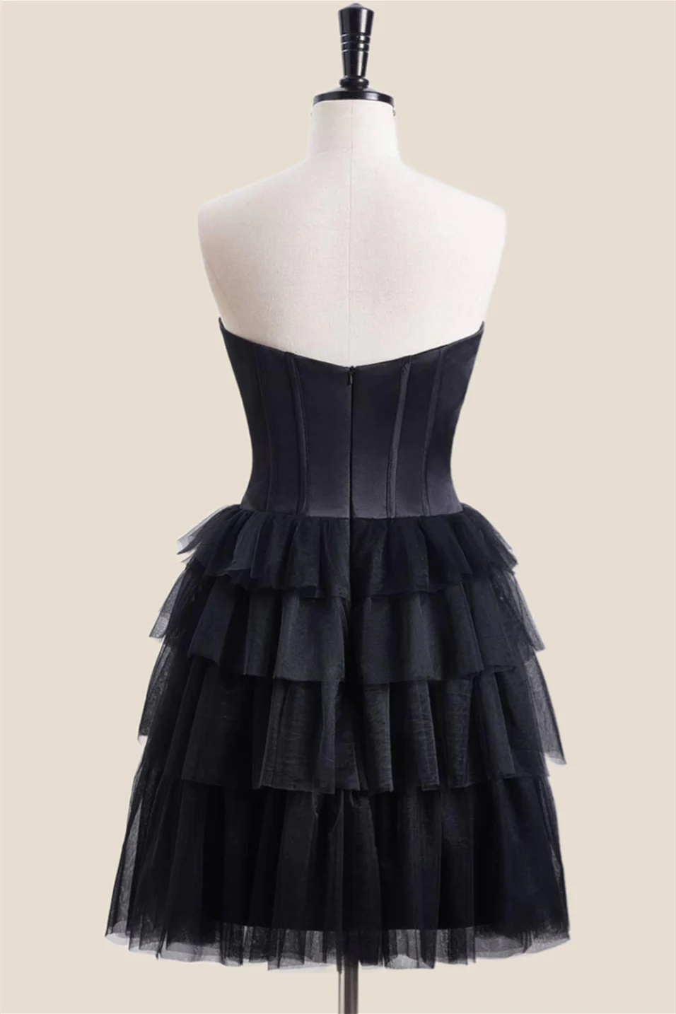 Sweetheart Black Tiered A-line Short Dress - Image 3