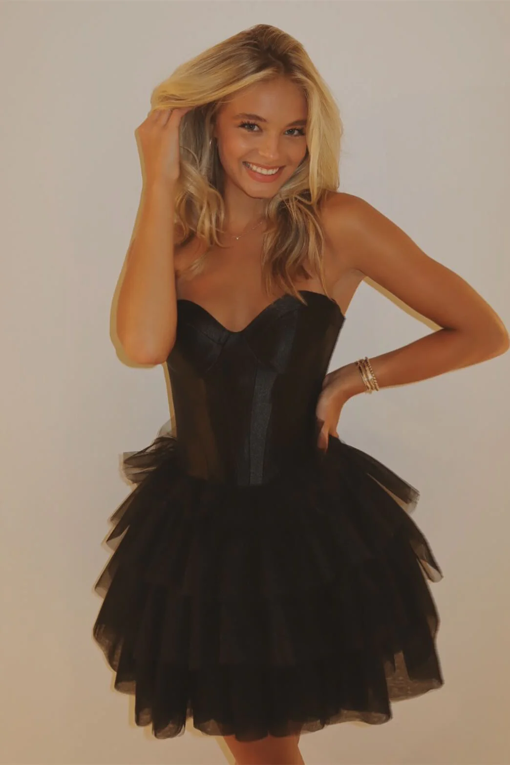 Sweetheart Black Tiered A-line Short Dress - Image 6