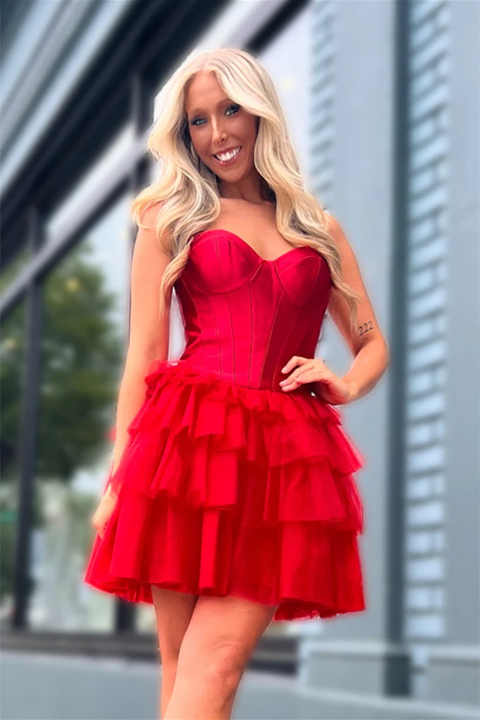 Sweetheart Black Tiered A-line Short Dress - Image 7