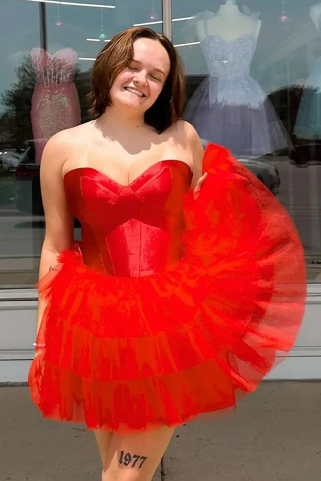 Sweetheart Black Tiered A-line Short Dress - Image 8