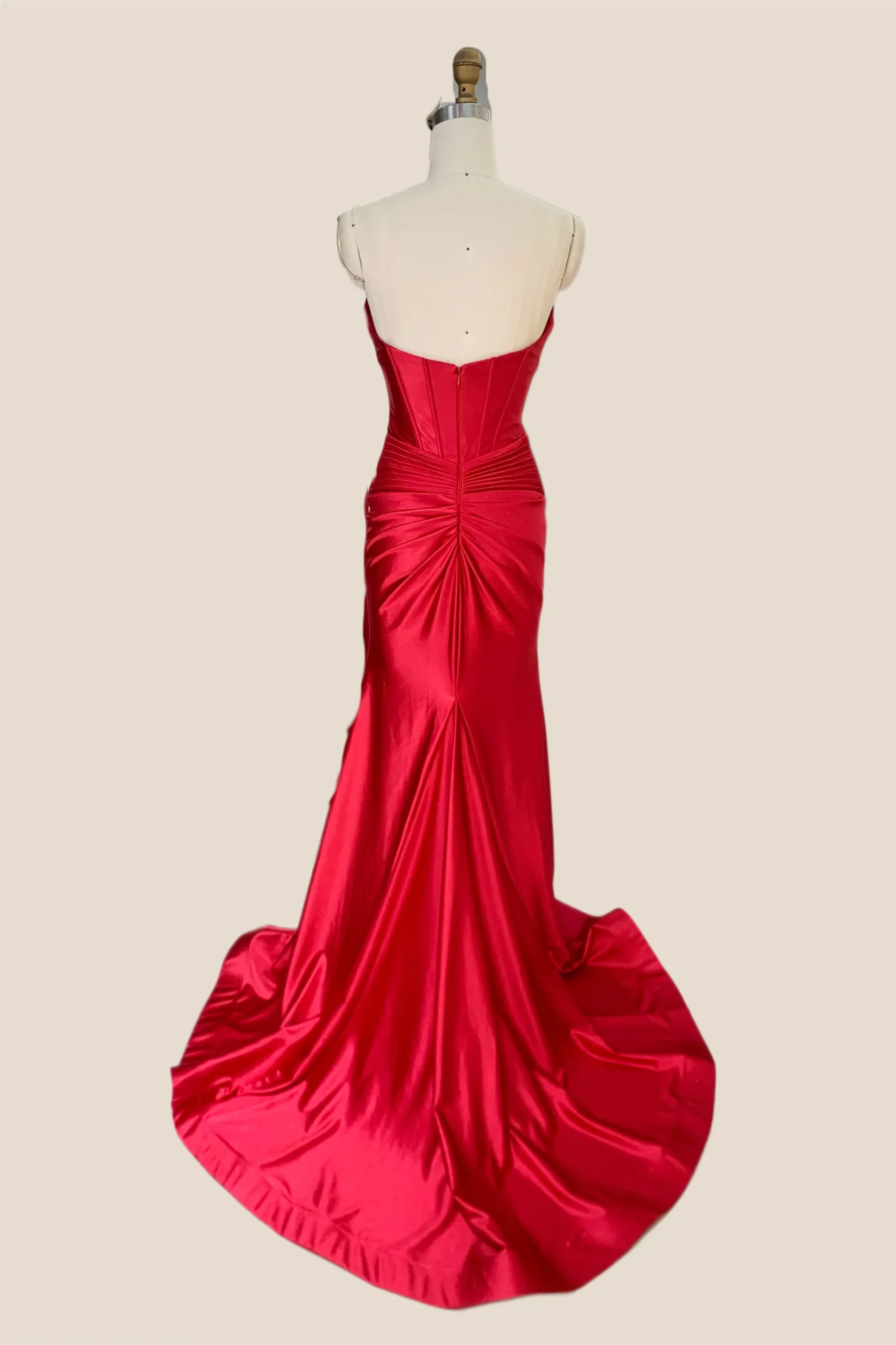 Sweetheart Red Ruched Mermaid Long Dress - Image 3