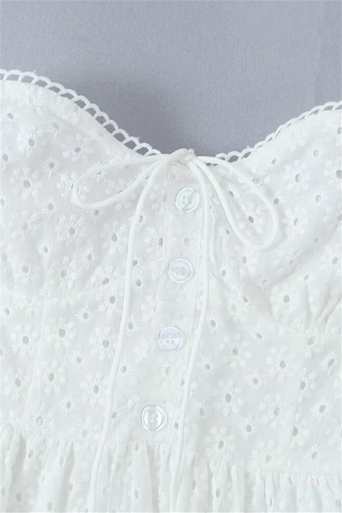 Sweetheart White Button Front Short Dress - Image 3