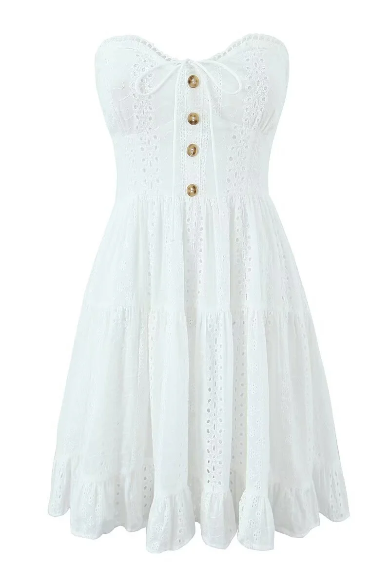 Sweetheart White Button Front Short Dress - Image 8