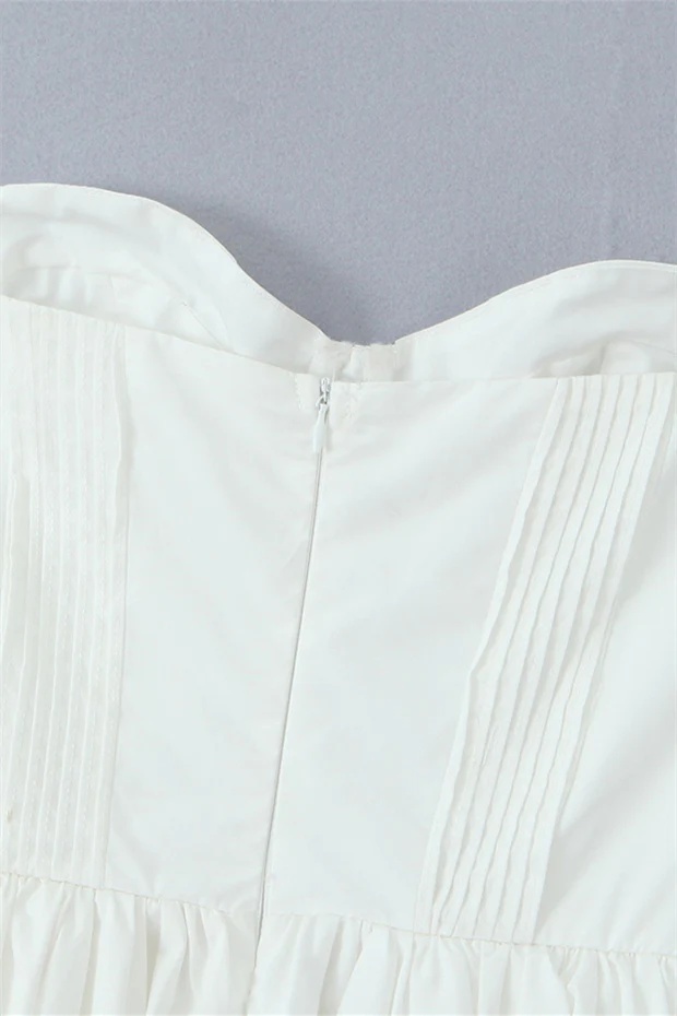 Sweetheart White Ruched Short Summer Dress - Image 4