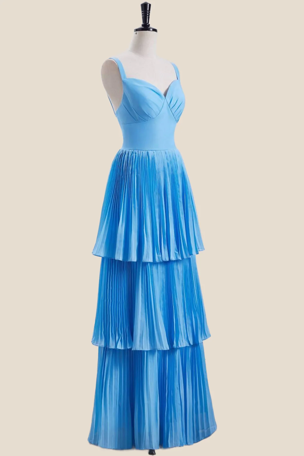V Neck Blue Empire Tiered Long Bridesmaid Dress - Image 4