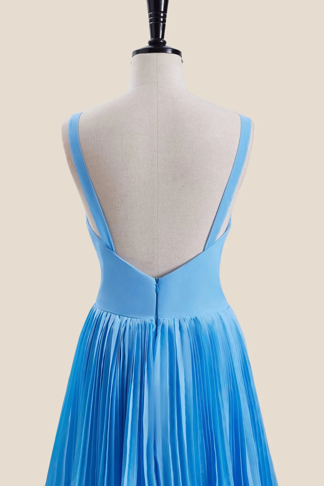 V Neck Blue Empire Tiered Long Bridesmaid Dress - Image 6