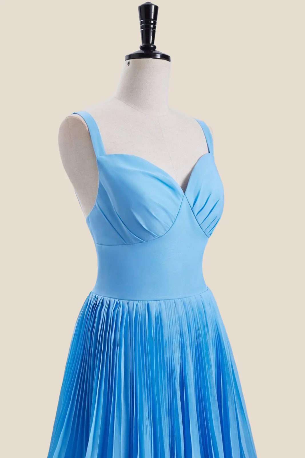 V Neck Blue Empire Tiered Long Bridesmaid Dress - Image 7