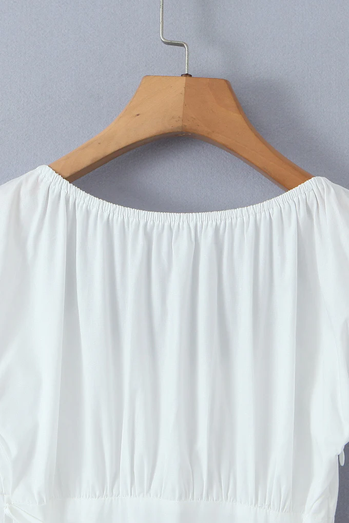 White Lace Patchwork Cotton Short Dress - Image 4