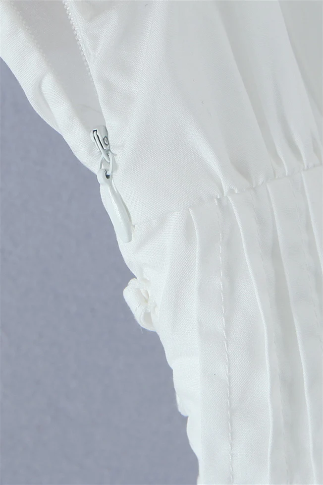 White Lace Patchwork Cotton Short Dress - Image 5