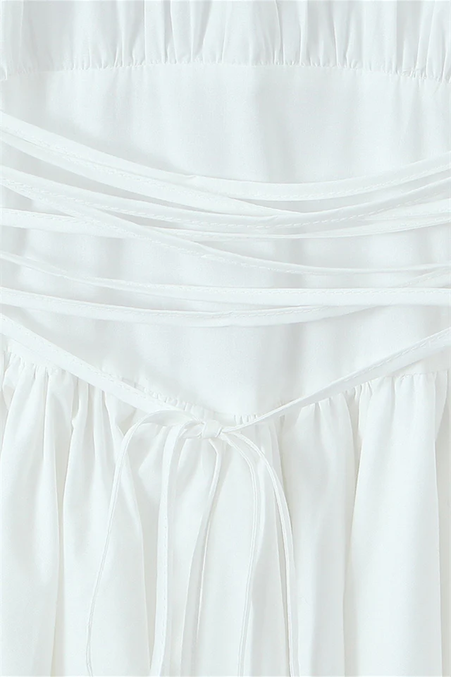 White Lace Patchwork Cotton Short Dress - Image 6