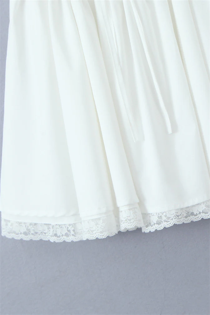White Lace Patchwork Cotton Short Dress - Image 7