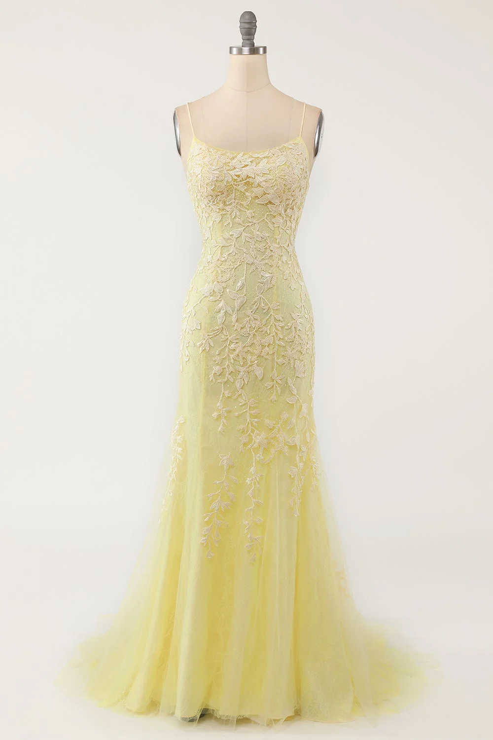 Yellow Mermaid Lace Appliques Long Formal Dress - Image 17