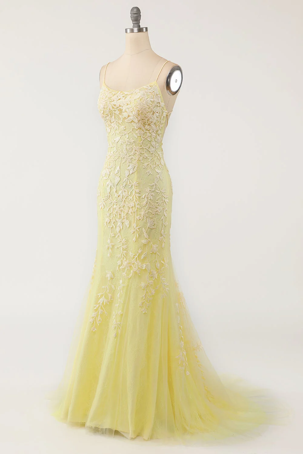 Yellow Mermaid Lace Appliques Long Formal Dress - Image 19