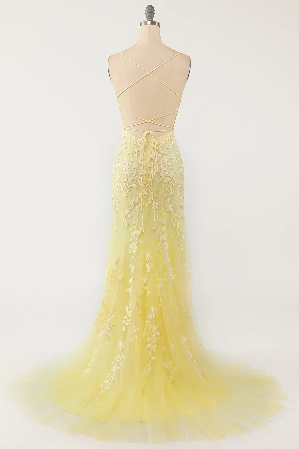 Yellow Mermaid Lace Appliques Long Formal Dress - Image 20