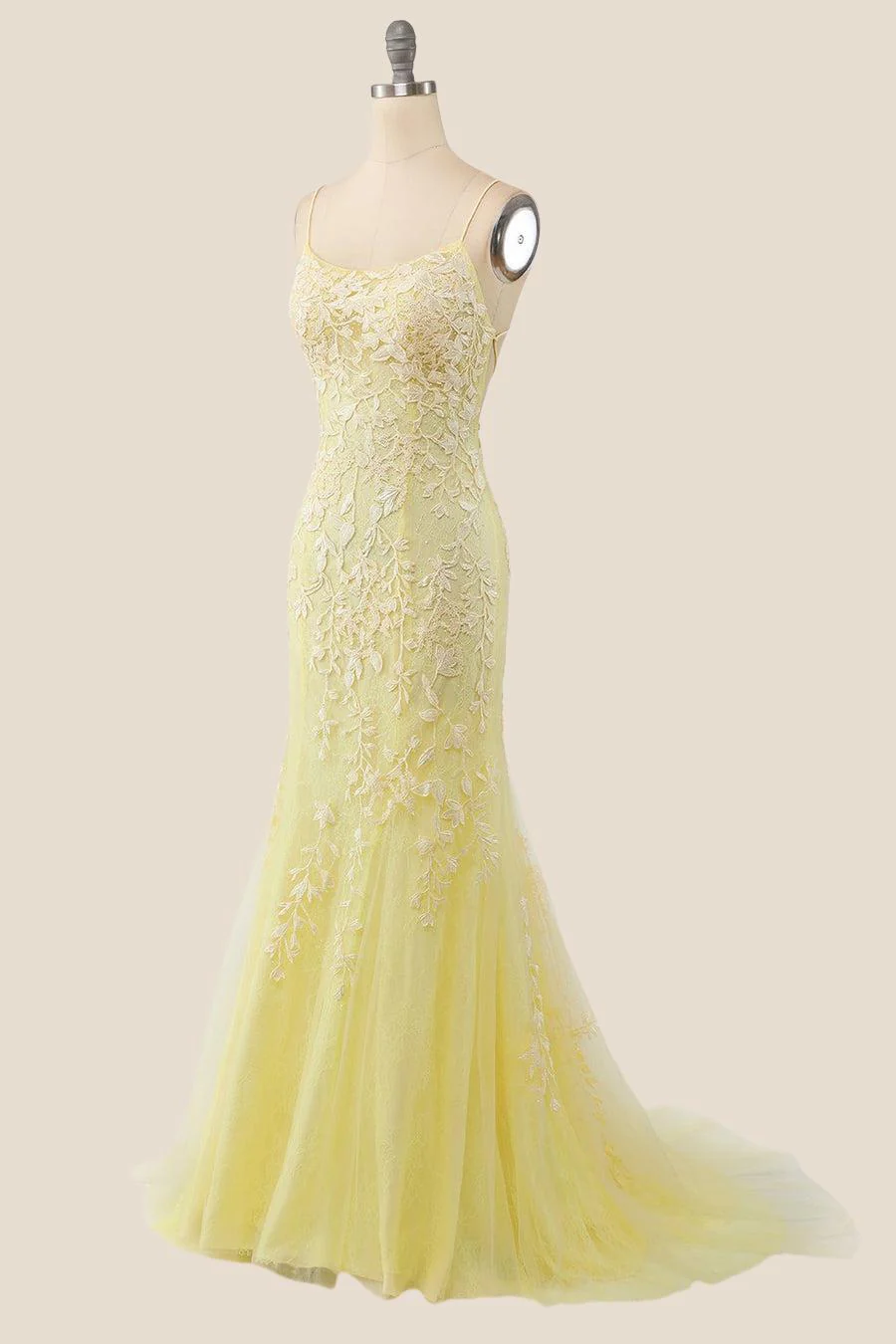 Yellow Mermaid Lace Appliques Long Formal Dress - Image 3