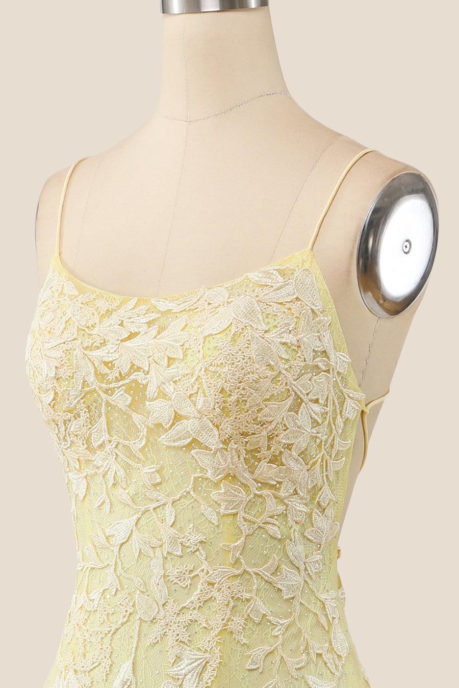 Yellow Mermaid Lace Appliques Long Formal Dress - Image 4